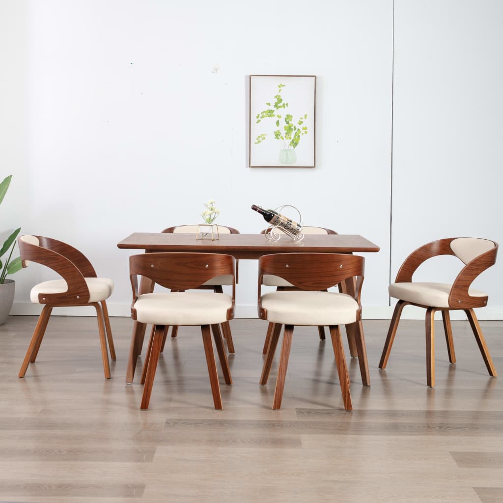 Eetkamerstoelen 6 st gebogen hout en kunstleer crème is nu te koop bij PeponiXL, paradijselijk wonen!