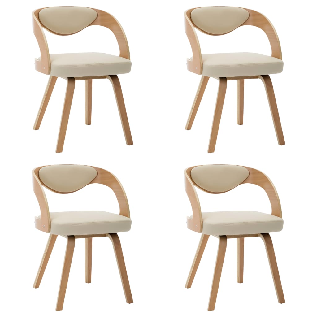 Eetkamerstoelen 4 st gebogen hout en kunstleer crèmekleurig is nu te koop bij PeponiXL, paradijselijk wonen!