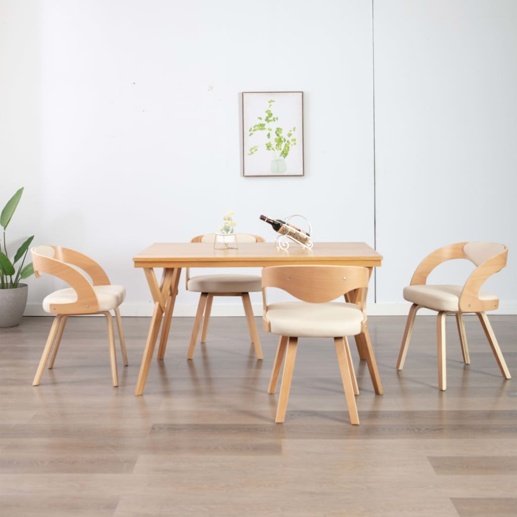 Eetkamerstoelen 4 st gebogen hout en kunstleer crèmekleurig is nu te koop bij PeponiXL, paradijselijk wonen!
