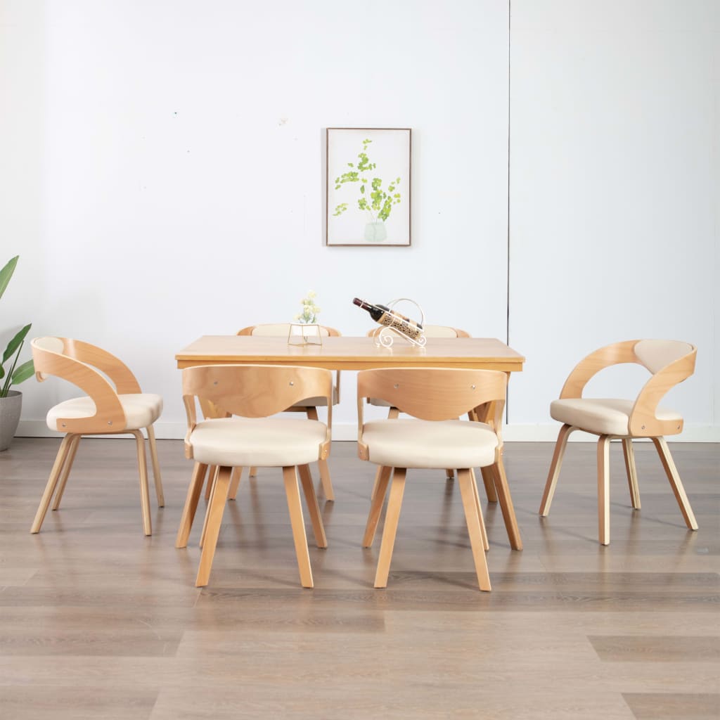 Eetkamerstoelen 6 st gebogen hout en kunstleer crème is nu te koop bij PeponiXL, paradijselijk wonen!