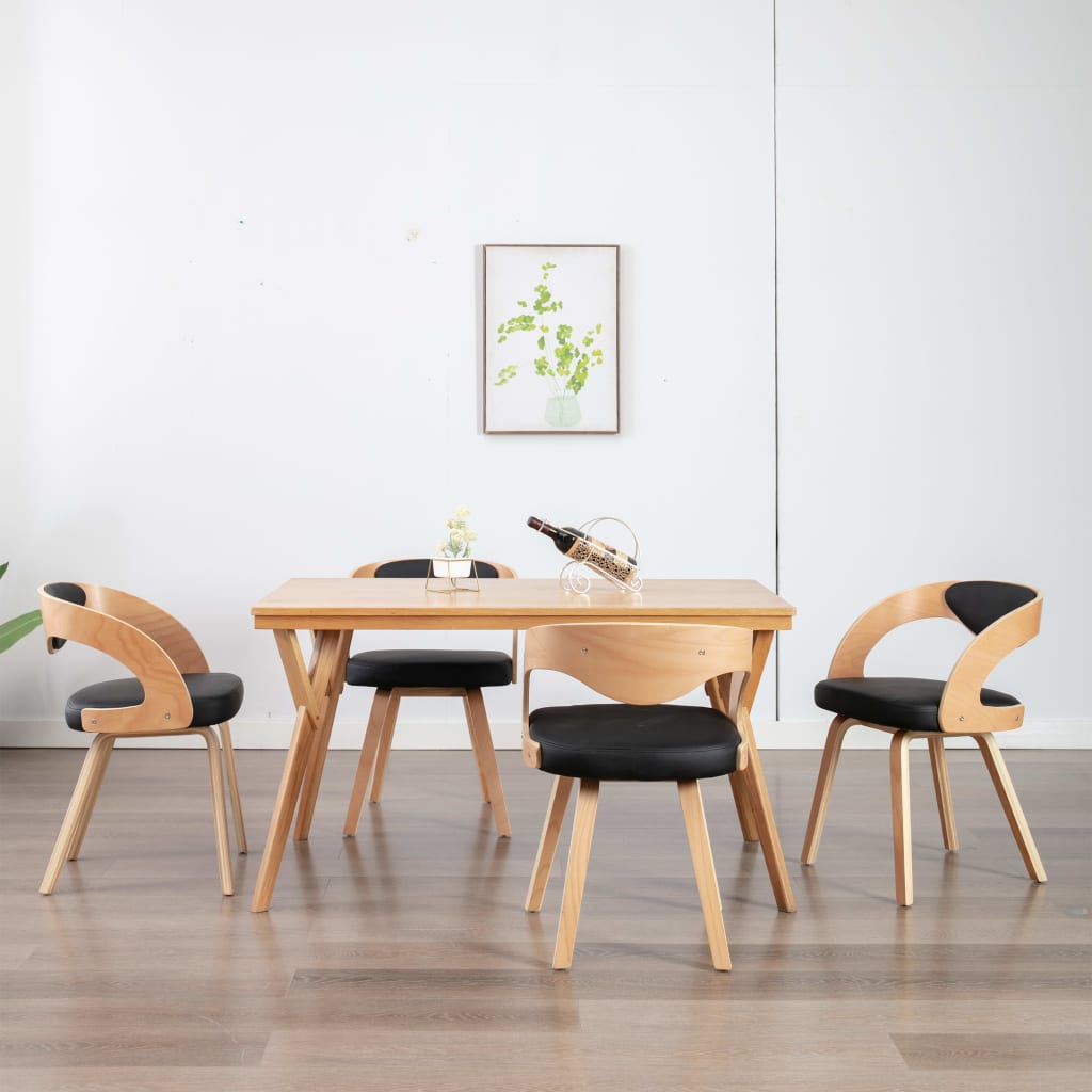 Eetkamerstoelen 4 st gebogen hout en kunstleer zwart is nu te koop bij PeponiXL, paradijselijk wonen!