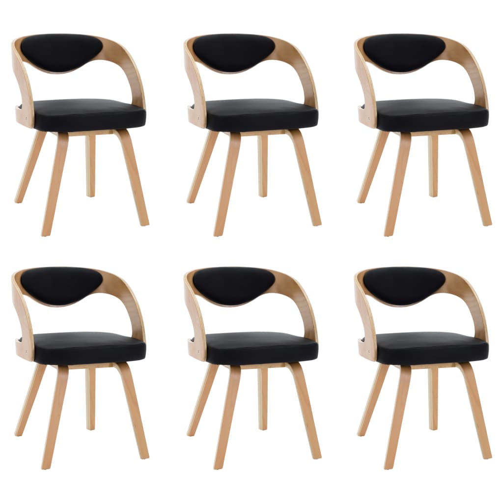 Eetkamerstoelen 6 st gebogen hout en kunstleer zwart is nu te koop bij PeponiXL, paradijselijk wonen!