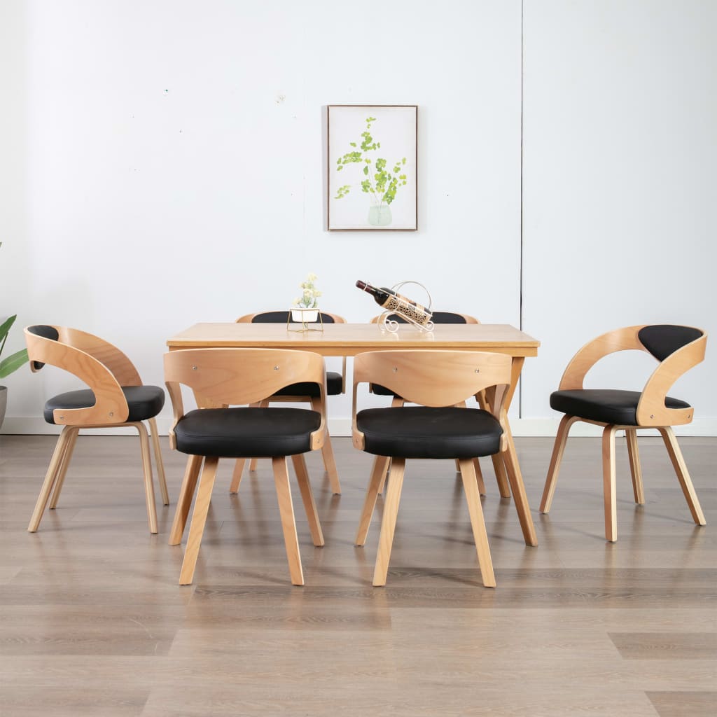 Eetkamerstoelen 6 st gebogen hout en kunstleer zwart is nu te koop bij PeponiXL, paradijselijk wonen!