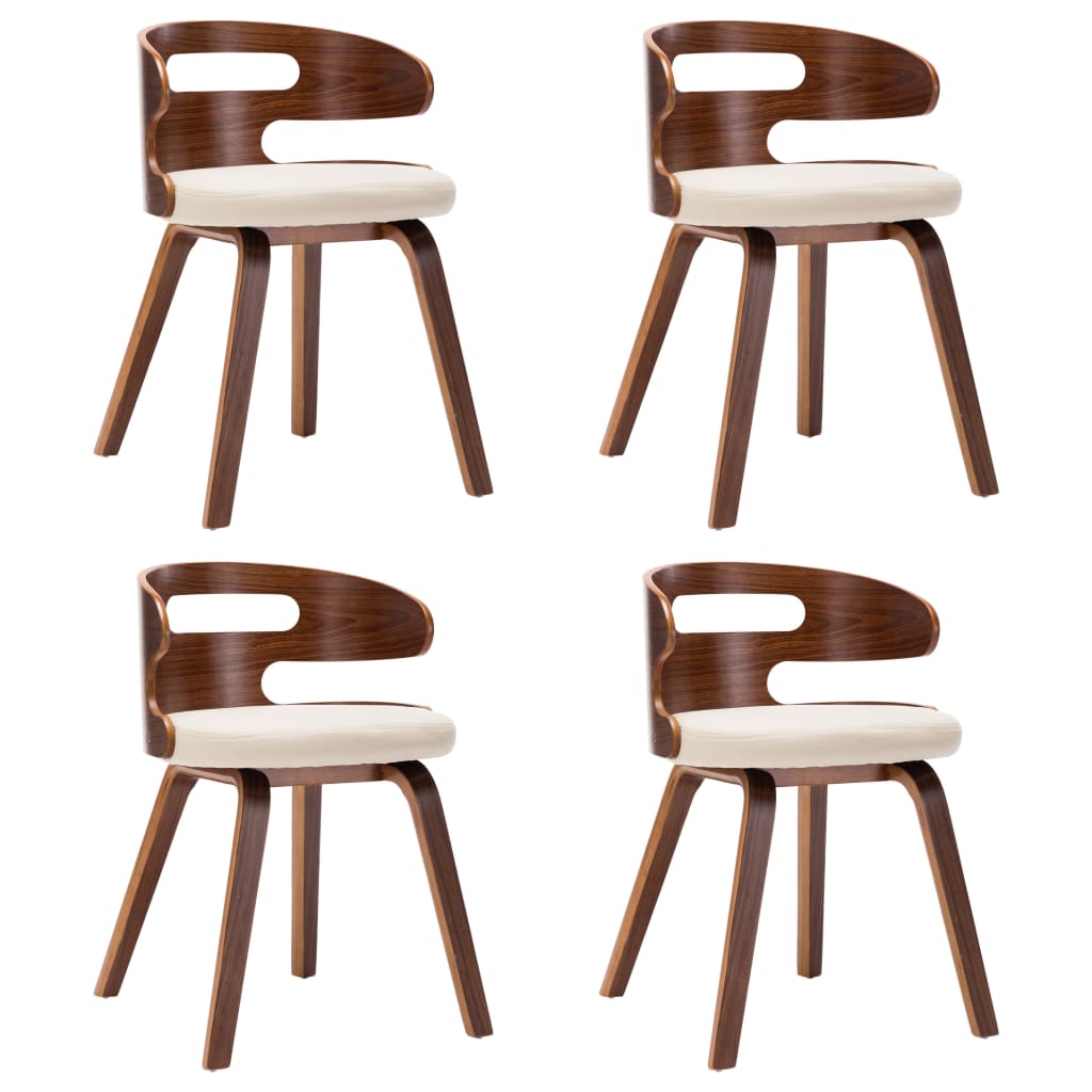 Eetkamerstoelen 4 st gebogen hout en kunstleer crèmekleurig is nu te koop bij PeponiXL, paradijselijk wonen!