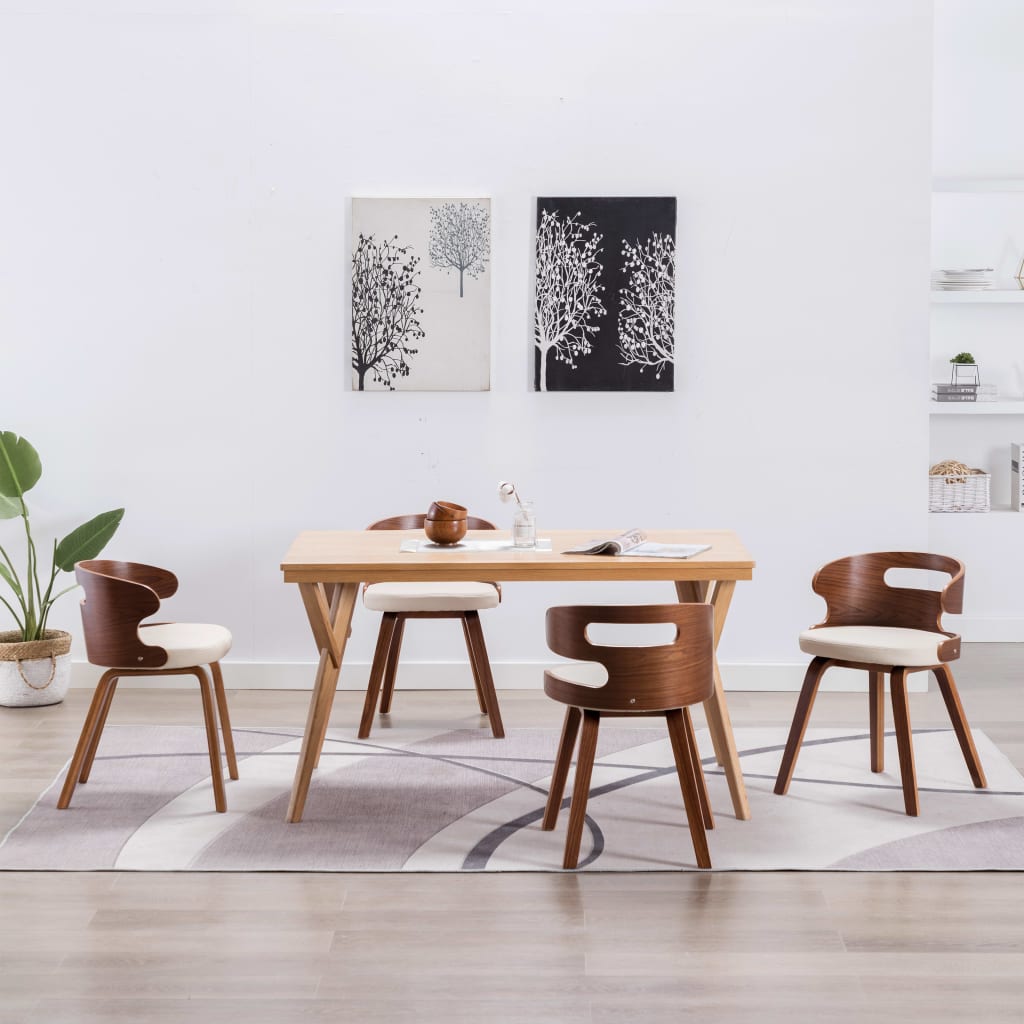 Eetkamerstoelen 4 st gebogen hout en kunstleer crèmekleurig is nu te koop bij PeponiXL, paradijselijk wonen!