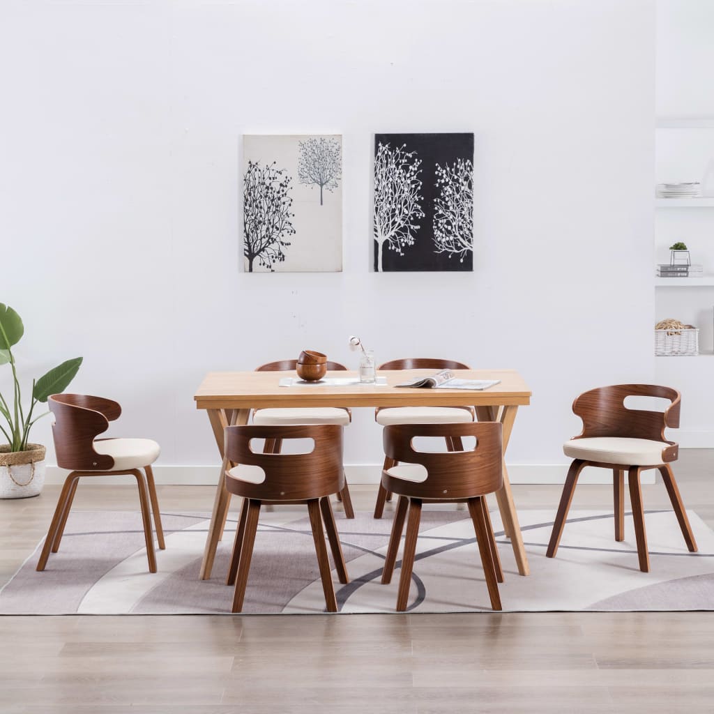 Eetkamerstoelen 6 st gebogen hout en kunstleer crème is nu te koop bij PeponiXL, paradijselijk wonen!