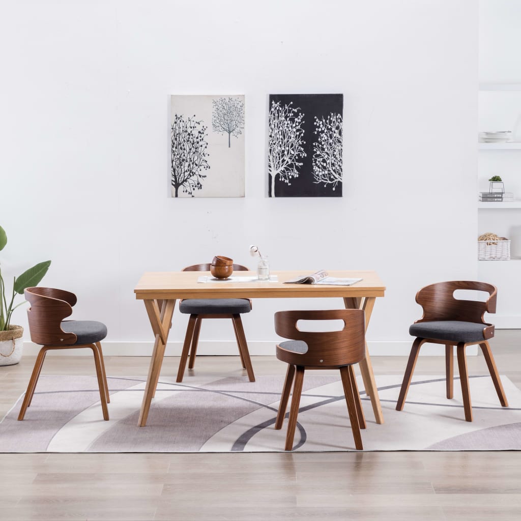 Eetkamerstoelen 4 st gebogen hout en stof donkergrijs is nu te koop bij PeponiXL, paradijselijk wonen!
