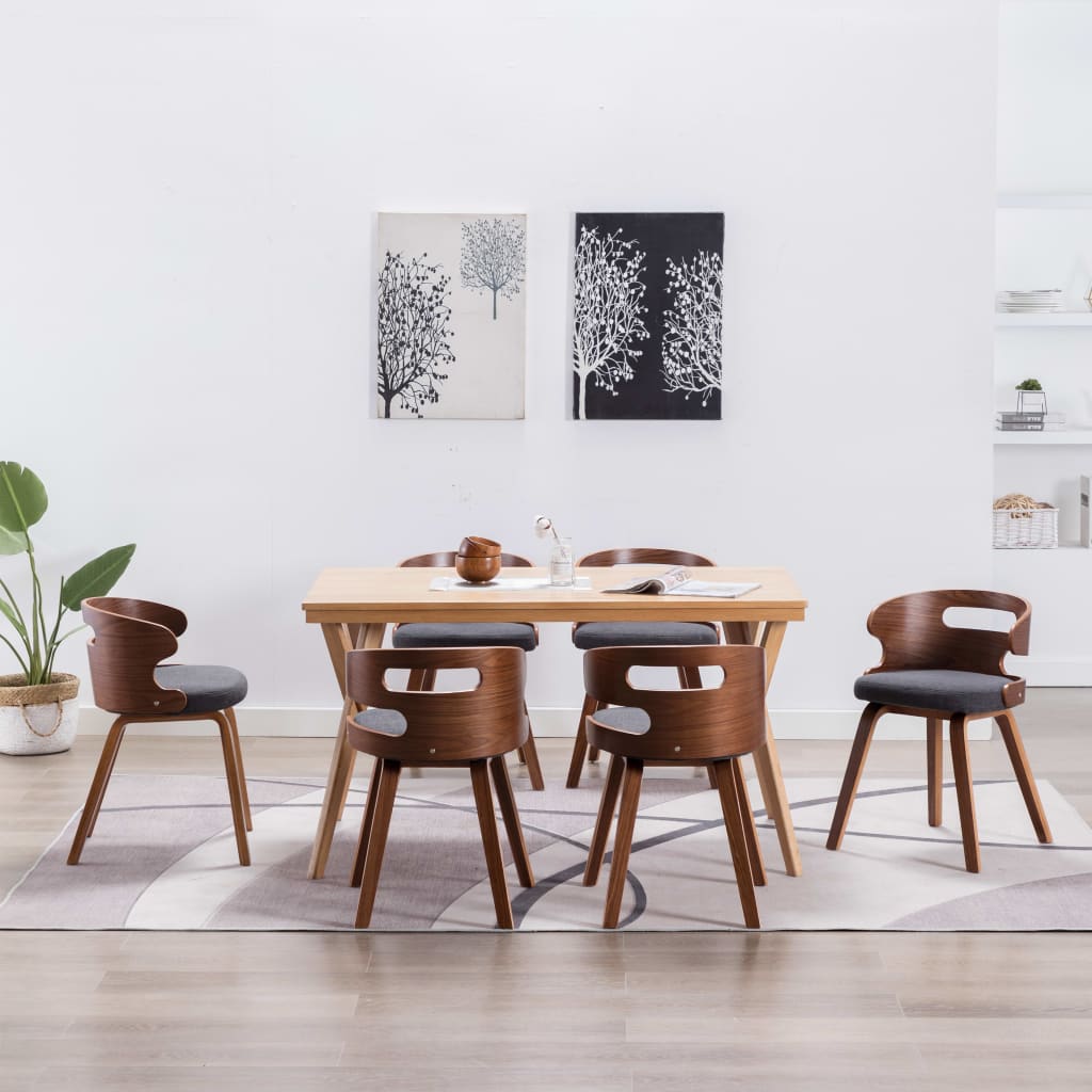 Eetkamerstoelen 6 st gebogen hout en stof donkergrijs is nu te koop bij PeponiXL, paradijselijk wonen!