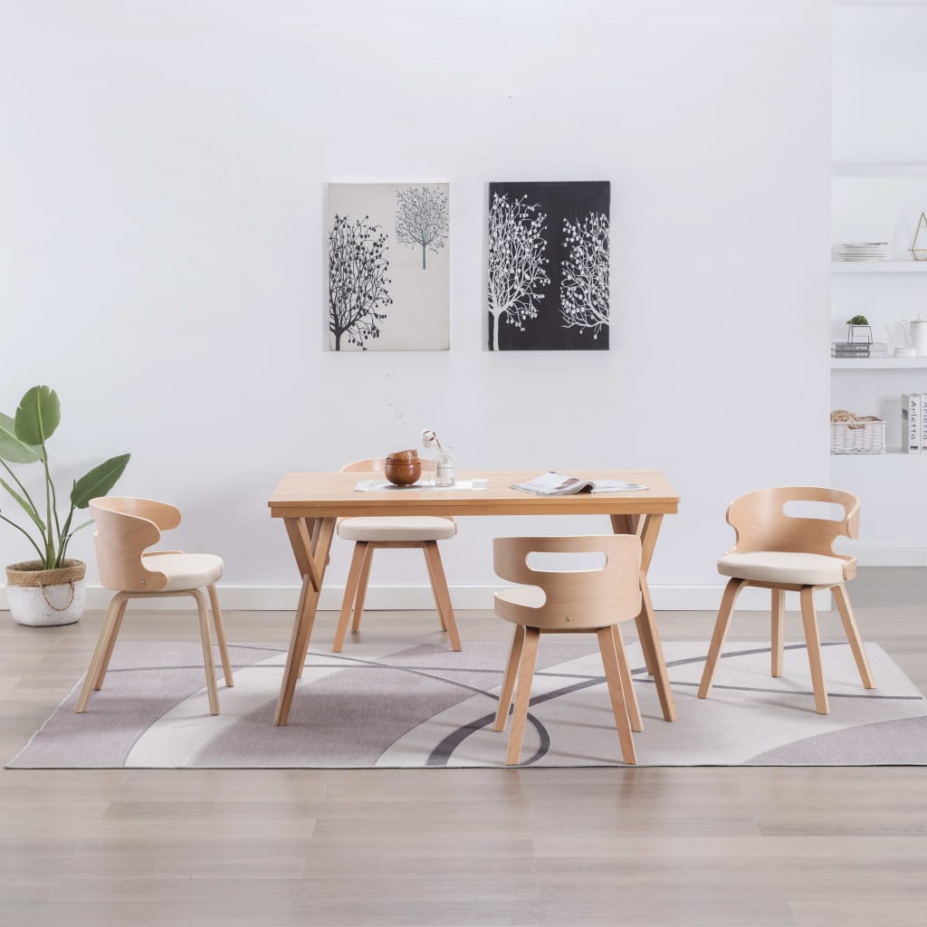 Eetkamerstoelen 4 st gebogen hout en kunstleer crèmekleurig is nu te koop bij PeponiXL, paradijselijk wonen!