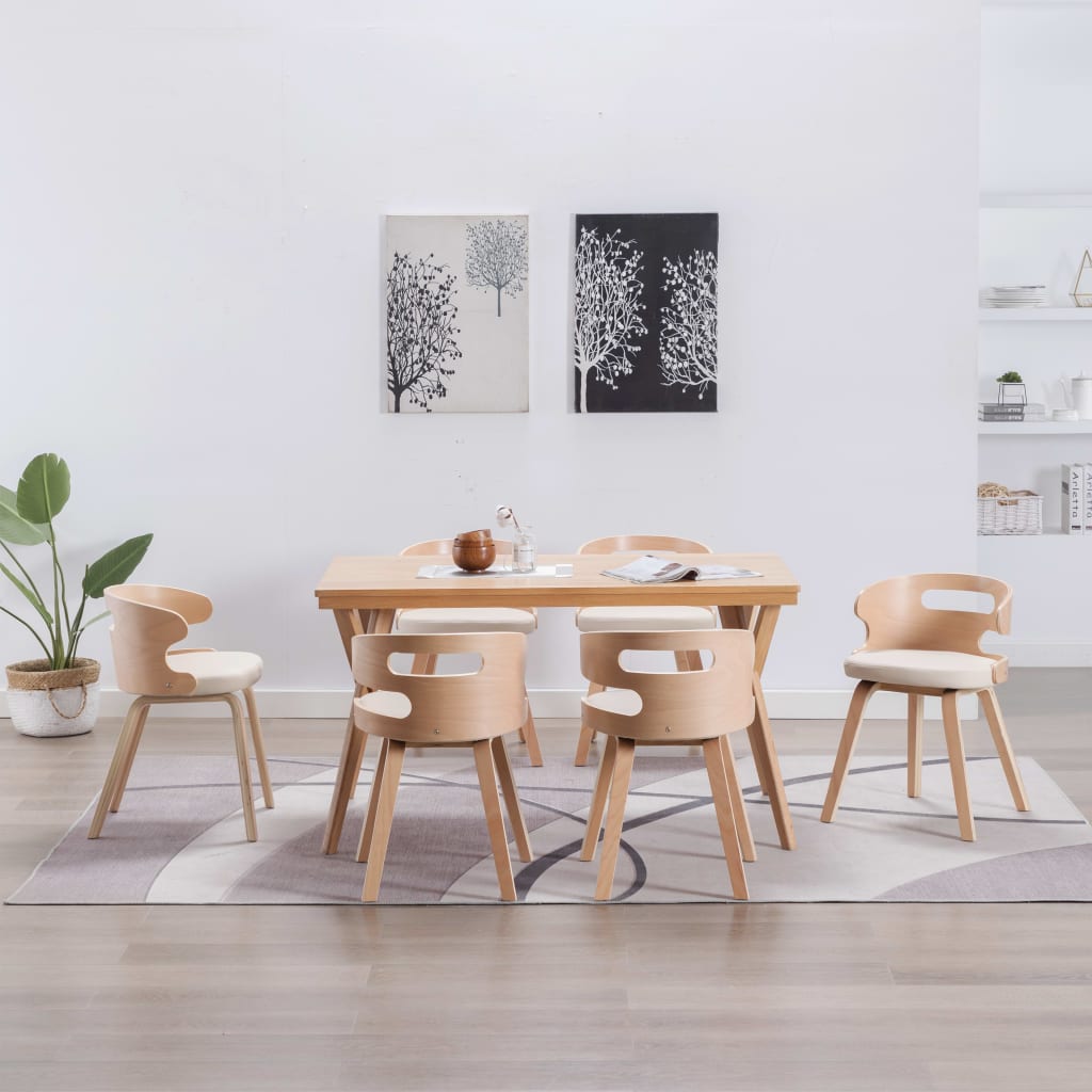 Eetkamerstoelen 6 st gebogen hout en kunstleer crème is nu te koop bij PeponiXL, paradijselijk wonen!