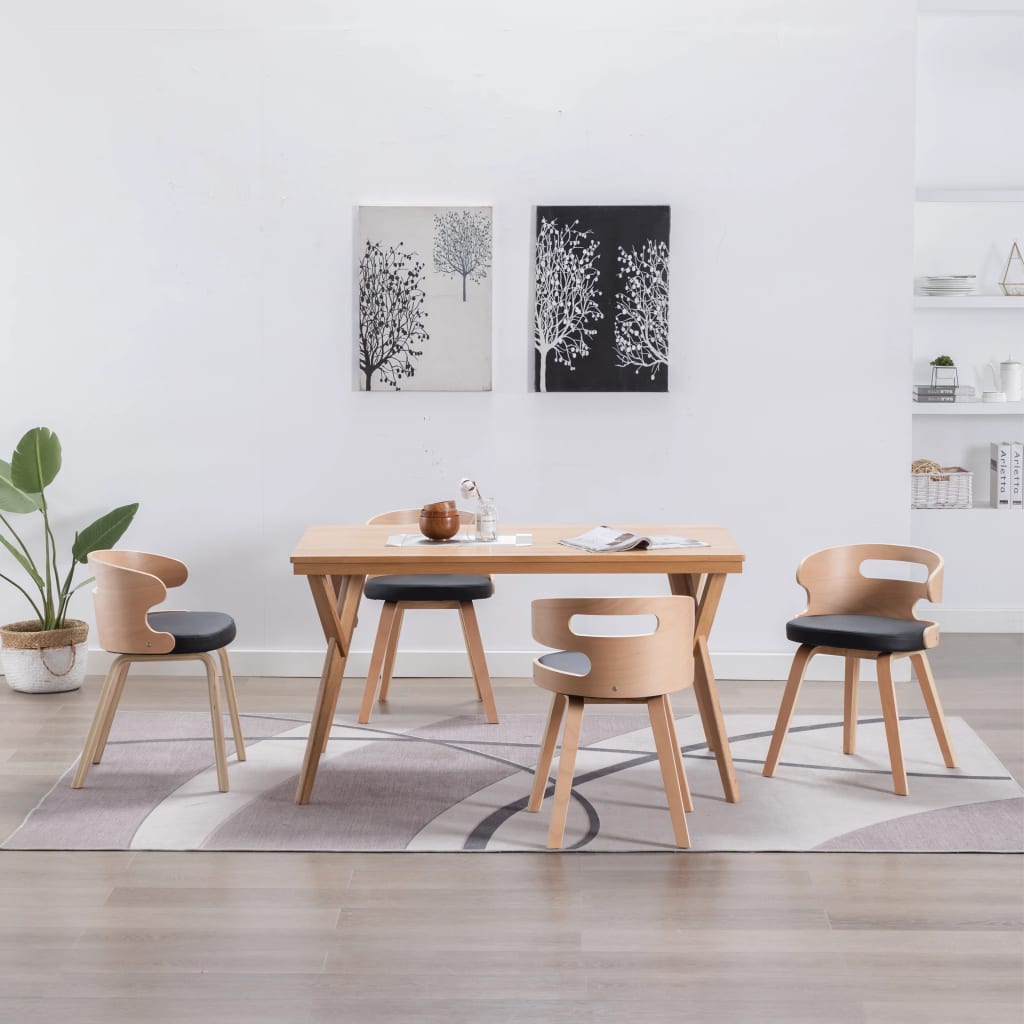 Eetkamerstoelen 4 st gebogen hout en kunstleer zwart is nu te koop bij PeponiXL, paradijselijk wonen!