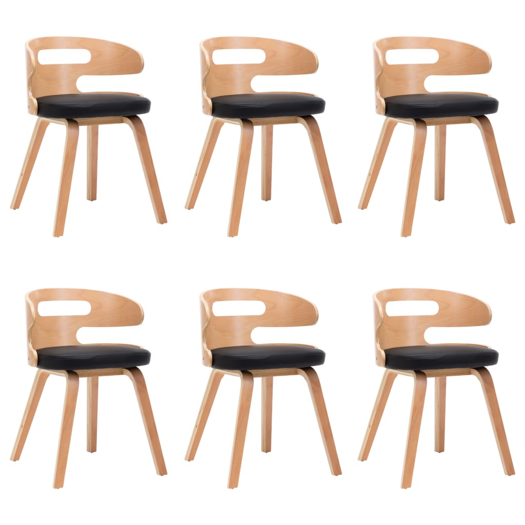 Eetkamerstoelen 6 st gebogen hout en kunstleer zwart is nu te koop bij PeponiXL, paradijselijk wonen!