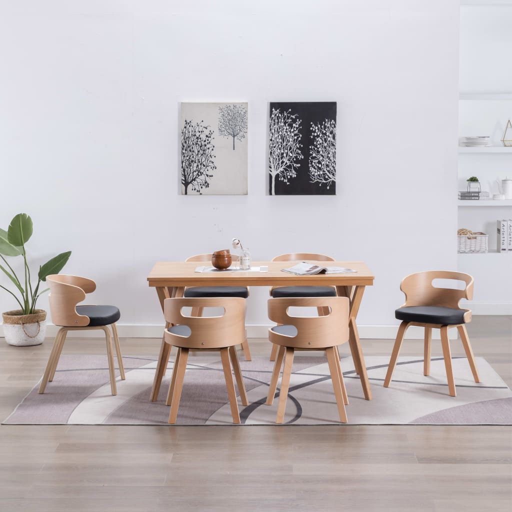 Eetkamerstoelen 6 st gebogen hout en kunstleer zwart is nu te koop bij PeponiXL, paradijselijk wonen!