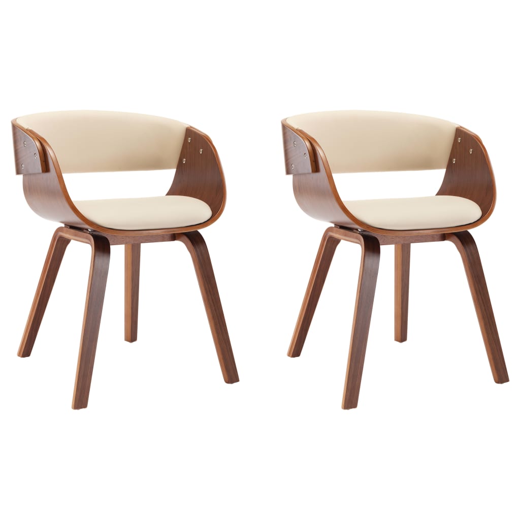 Eetkamerstoelen 2 st gebogen hout en kunstleer crèmekleurig is nu te koop bij PeponiXL, paradijselijk wonen!