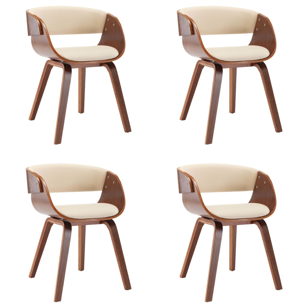 Eetkamerstoelen 4 st gebogen hout en kunstleer crèmekleurig is nu te koop bij PeponiXL, paradijselijk wonen!