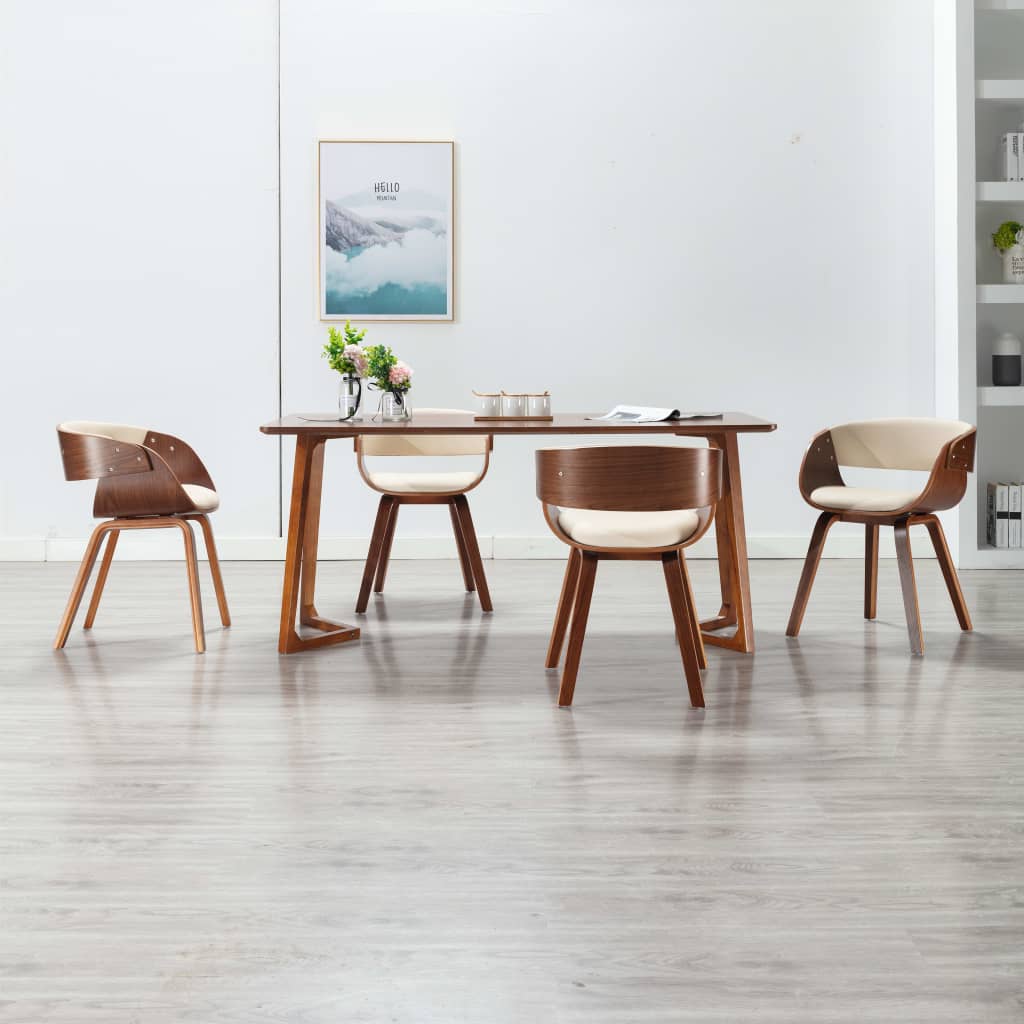 Eetkamerstoelen 4 st gebogen hout en kunstleer crèmekleurig is nu te koop bij PeponiXL, paradijselijk wonen!