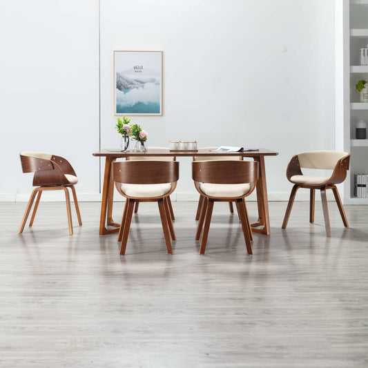 Eetkamerstoelen 6 st gebogen hout en kunstleer crème is nu te koop bij PeponiXL, paradijselijk wonen!
