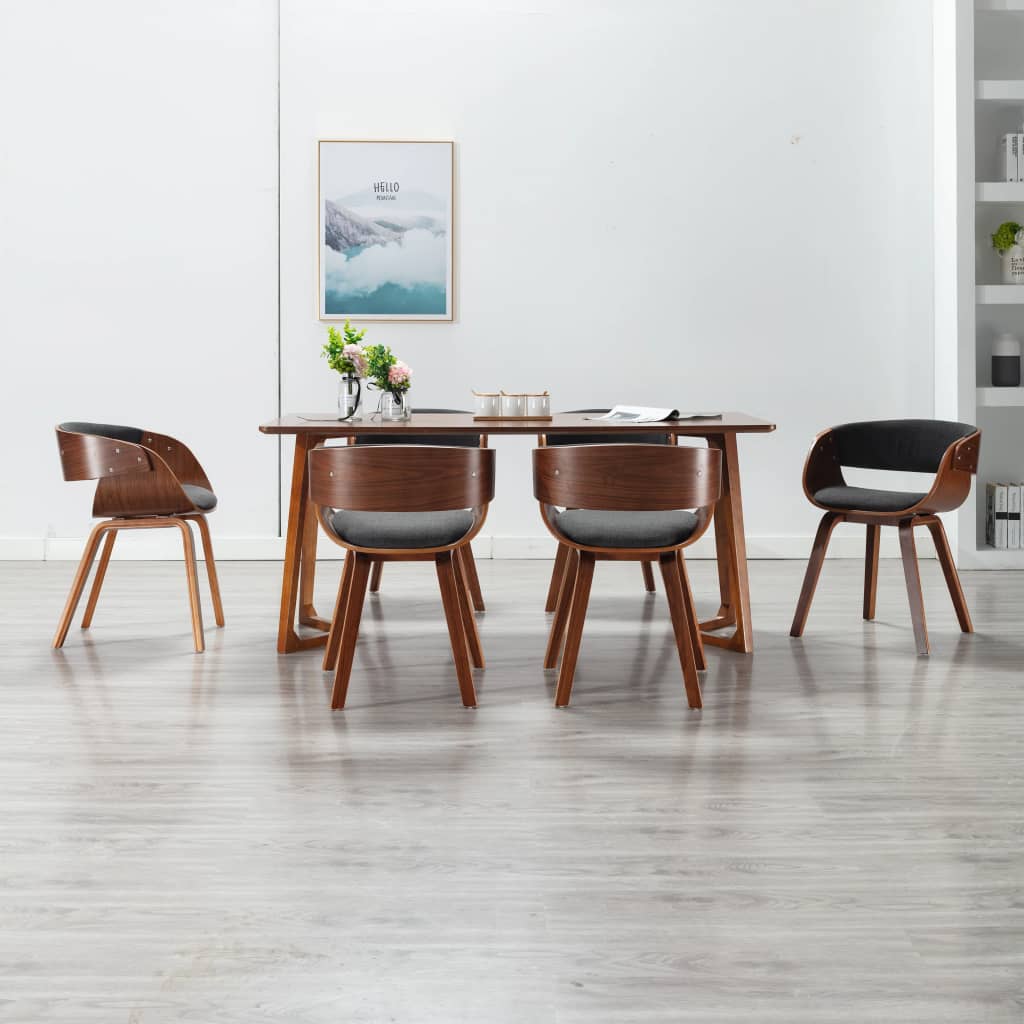 Eetkamerstoelen 6 st gebogen hout en stof grijs is nu te koop bij PeponiXL, paradijselijk wonen!