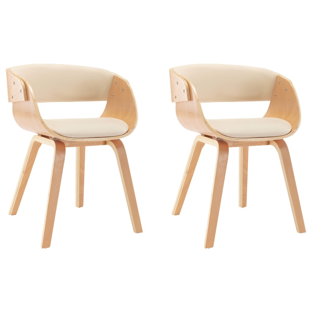 Eetkamerstoelen 2 st gebogen hout en kunstleer crèmekleurig is nu te koop bij PeponiXL, paradijselijk wonen!