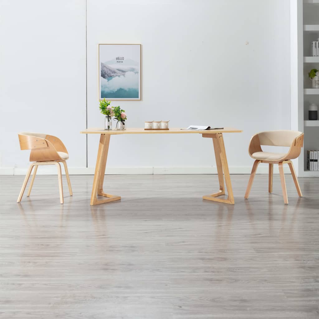 Eetkamerstoelen 2 st gebogen hout en kunstleer crèmekleurig is nu te koop bij PeponiXL, paradijselijk wonen!