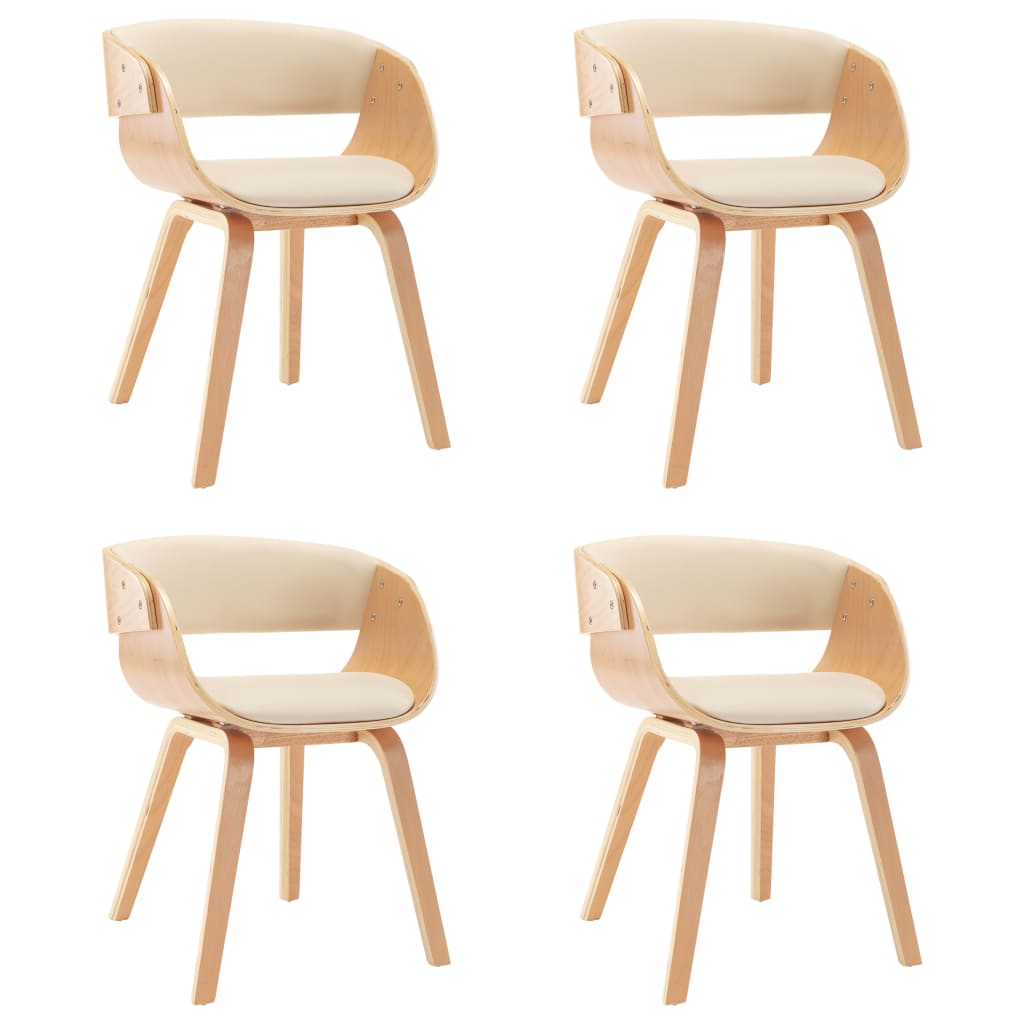 Eetkamerstoelen 4 st gebogen hout en kunstleer crèmekleurig is nu te koop bij PeponiXL, paradijselijk wonen!