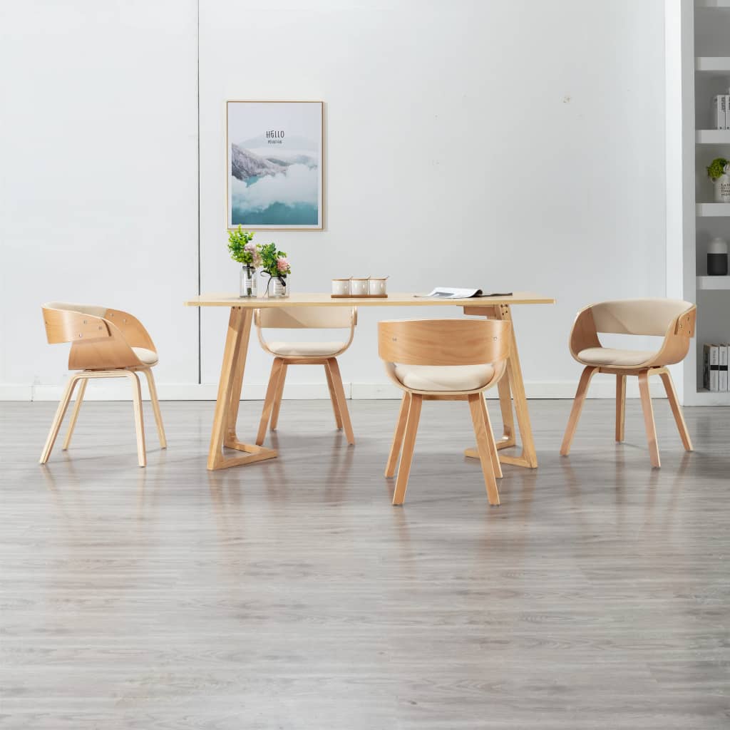 Eetkamerstoelen 4 st gebogen hout en kunstleer crèmekleurig is nu te koop bij PeponiXL, paradijselijk wonen!