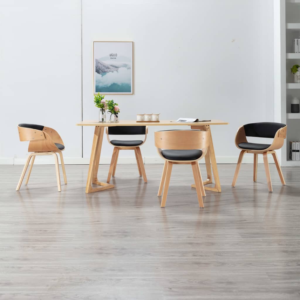 Eetkamerstoelen 4 st gebogen hout en kunstleer zwart is nu te koop bij PeponiXL, paradijselijk wonen!