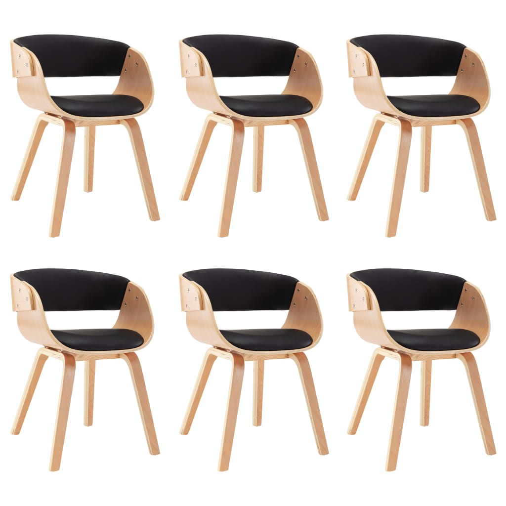 Eetkamerstoelen 6 st gebogen hout en kunstleer zwart is nu te koop bij PeponiXL, paradijselijk wonen!