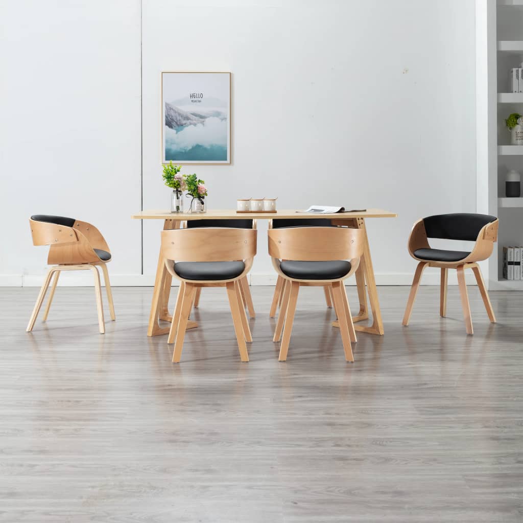 Eetkamerstoelen 6 st gebogen hout en kunstleer zwart is nu te koop bij PeponiXL, paradijselijk wonen!