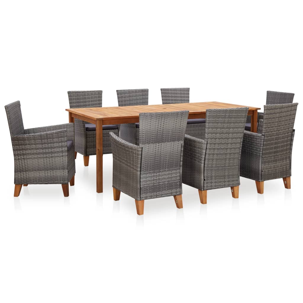 9-delige Eethoek poly rattan en massief acaciahout grijs is nu te koop bij PeponiXL, paradijselijk wonen!
