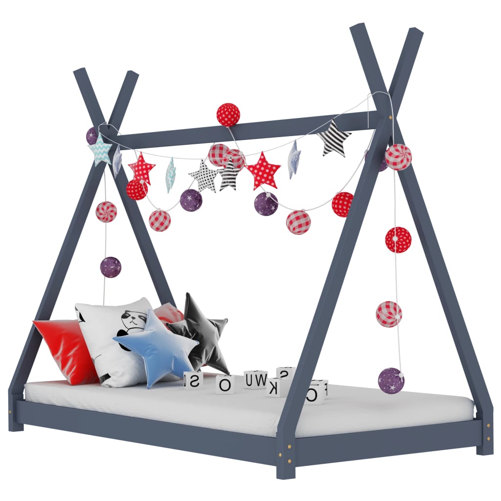 Kinderbedframe massief grenenhout grijs 90x200 cm is nu te koop bij PeponiXL, paradijselijk wonen!