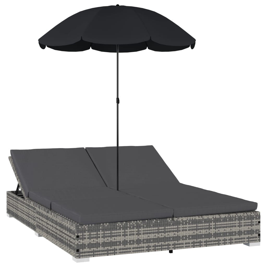 Loungebed met parasol poly rattan grijs is nu te koop bij PeponiXL, paradijselijk wonen!