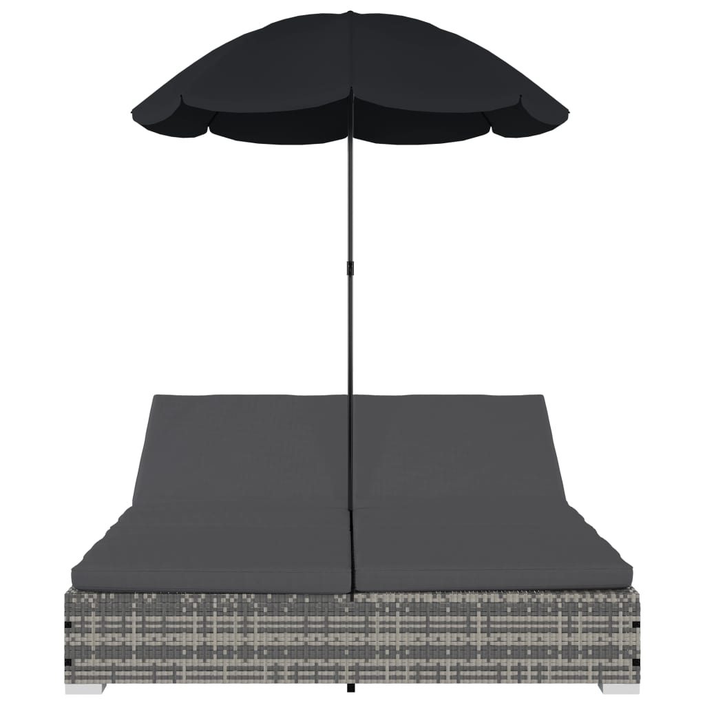 Loungebed met parasol poly rattan grijs is nu te koop bij PeponiXL, paradijselijk wonen!