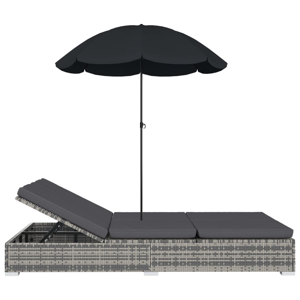 Loungebed met parasol poly rattan grijs is nu te koop bij PeponiXL, paradijselijk wonen!