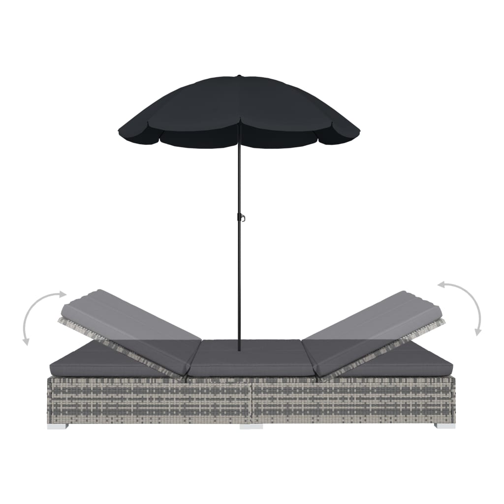 Loungebed met parasol poly rattan grijs is nu te koop bij PeponiXL, paradijselijk wonen!