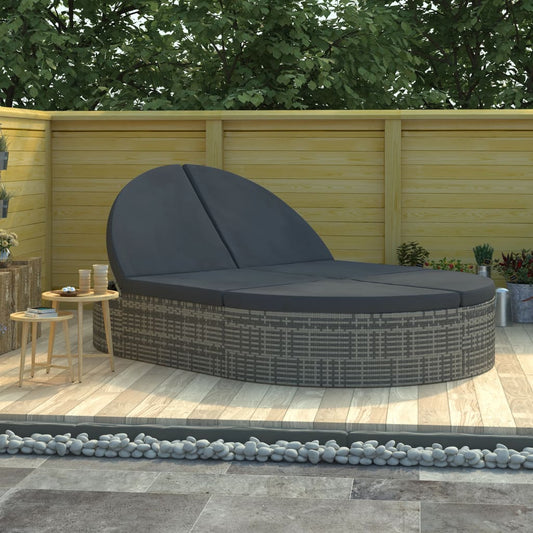 Ligbed met kussens 2-persoons poly rattan grijs is nu te koop bij PeponiXL, paradijselijk wonen!