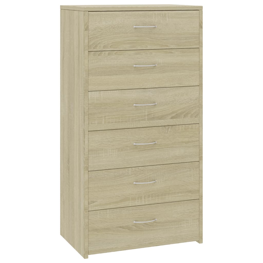 Dressoir met 6 lades 50x34x96 cm bewerkt hout sonoma eikenkleur is nu te koop bij PeponiXL, paradijselijk wonen!