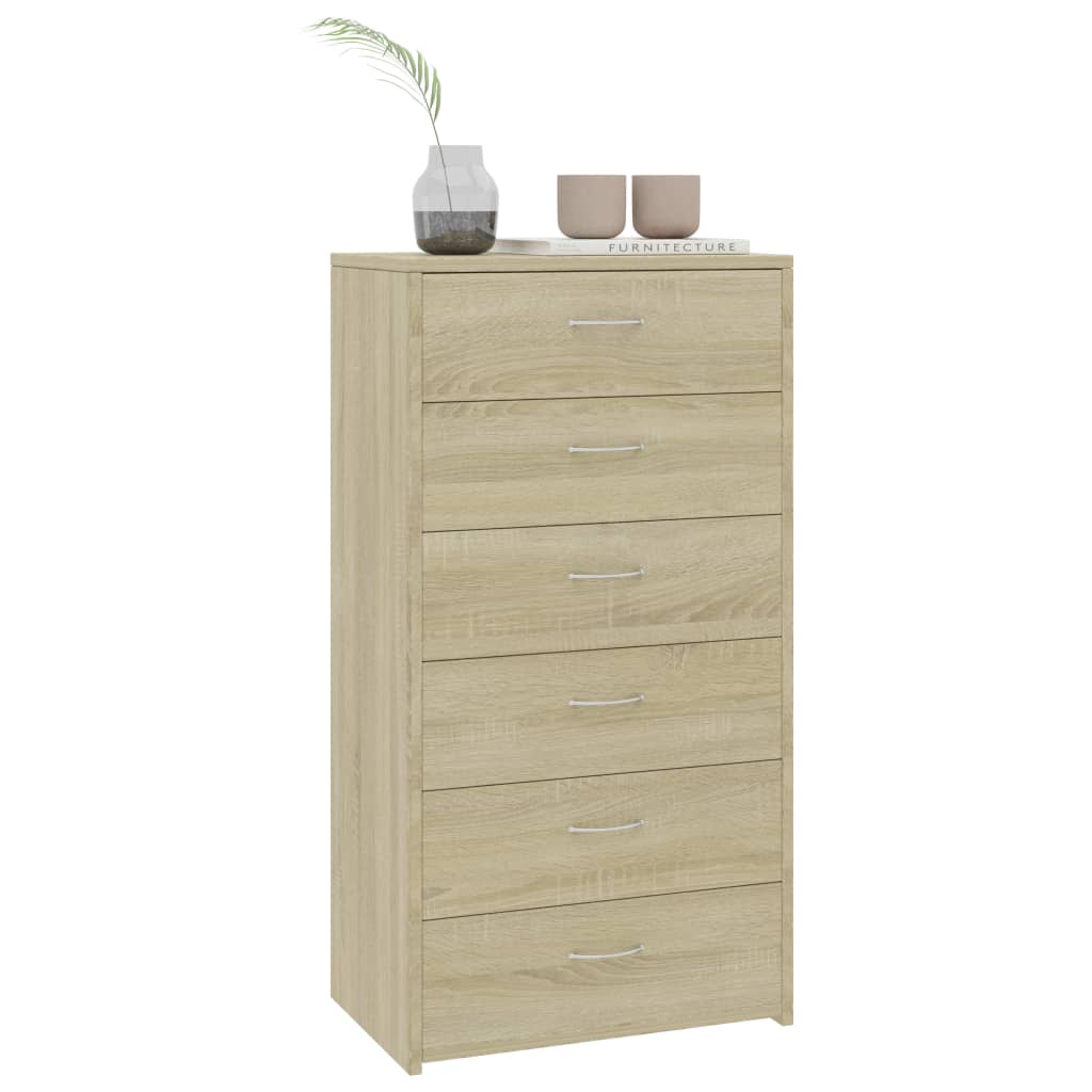 Dressoir met 6 lades 50x34x96 cm bewerkt hout sonoma eikenkleur is nu te koop bij PeponiXL, paradijselijk wonen!