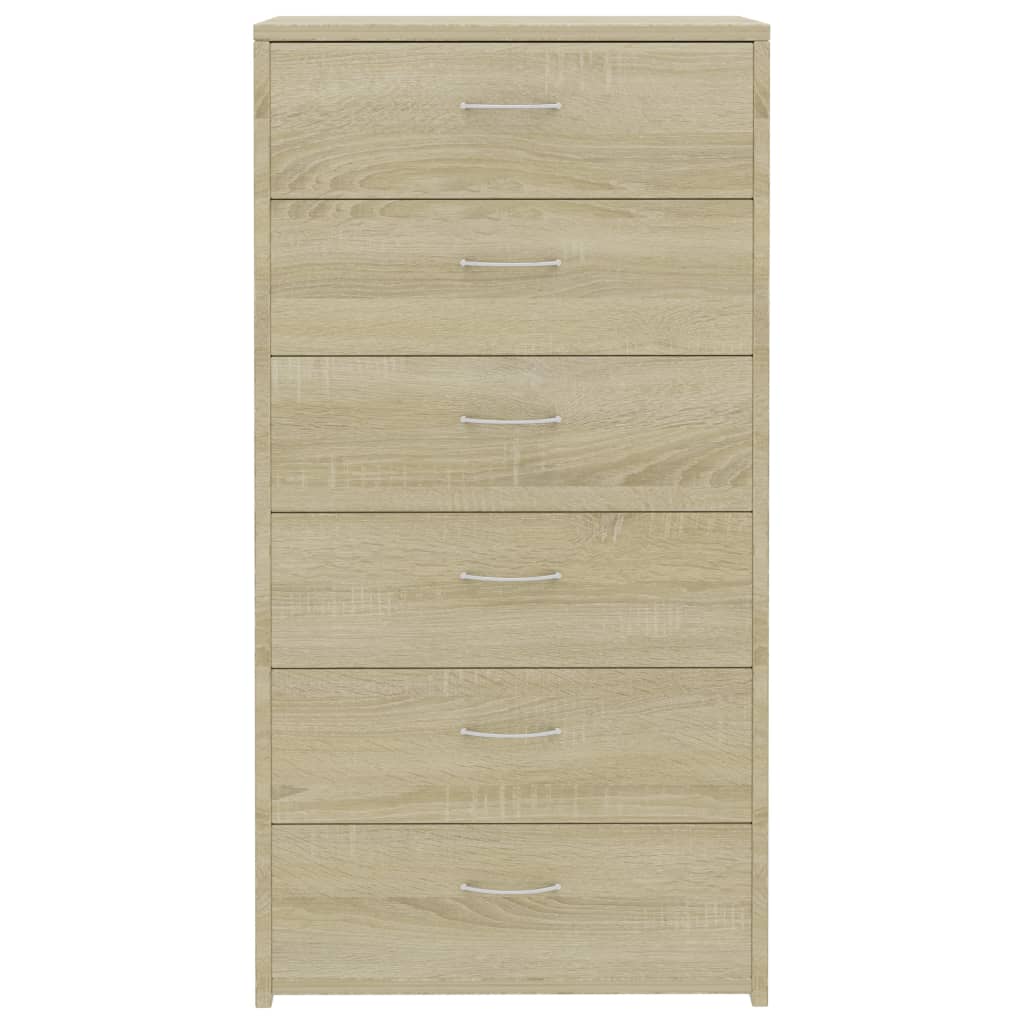 Dressoir met 6 lades 50x34x96 cm bewerkt hout sonoma eikenkleur is nu te koop bij PeponiXL, paradijselijk wonen!