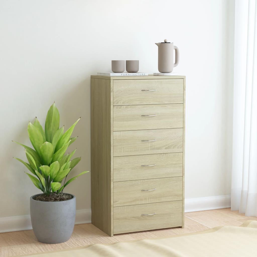 Dressoir met 6 lades 50x34x96 cm bewerkt hout sonoma eikenkleur is nu te koop bij PeponiXL, paradijselijk wonen!
