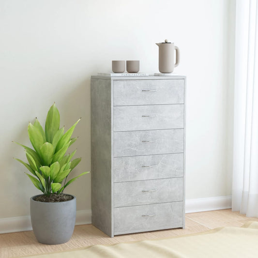 Dressoir met 6 lades 50x34x96 cm bewerkt hout betongrijs is nu te koop bij PeponiXL, paradijselijk wonen!