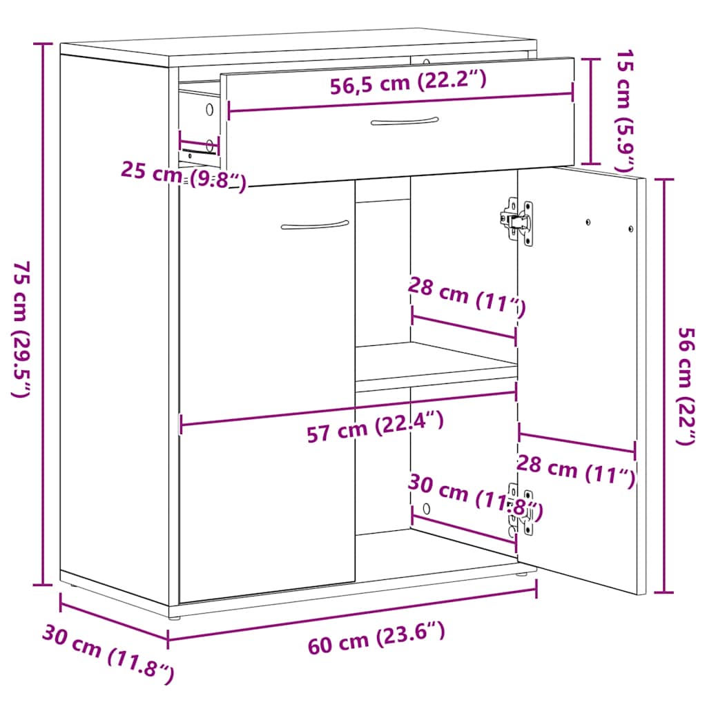 Dressoir 60x30x75 cm bewerkt hout wit is nu te koop bij PeponiXL, paradijselijk wonen!