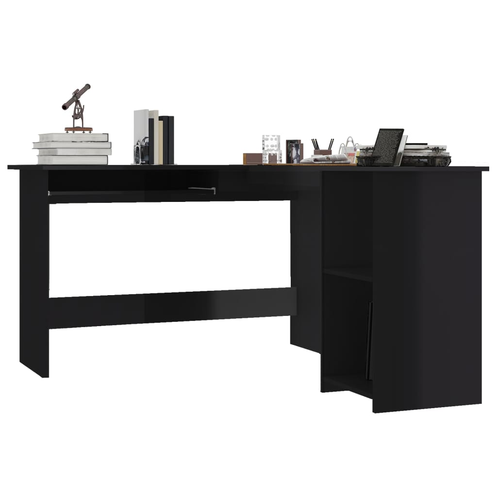 Hoekbureau L-vormig 120x140x75 cm bewerkt hout hoogglans zwart is nu te koop bij PeponiXL, paradijselijk wonen!