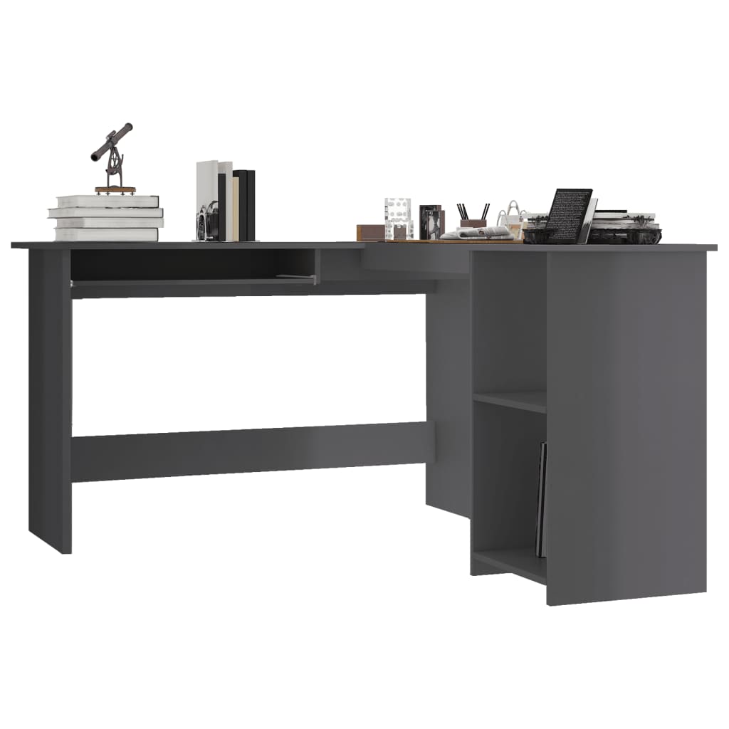 Hoekbureau L-vormig 120x140x75 cm bewerkt hout hoogglans grijs is nu te koop bij PeponiXL, paradijselijk wonen!