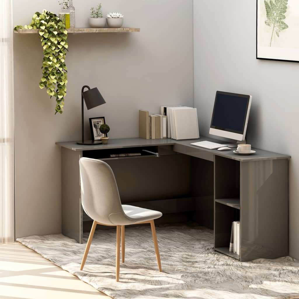 Hoekbureau L-vormig 120x140x75 cm bewerkt hout hoogglans grijs is nu te koop bij PeponiXL, paradijselijk wonen!