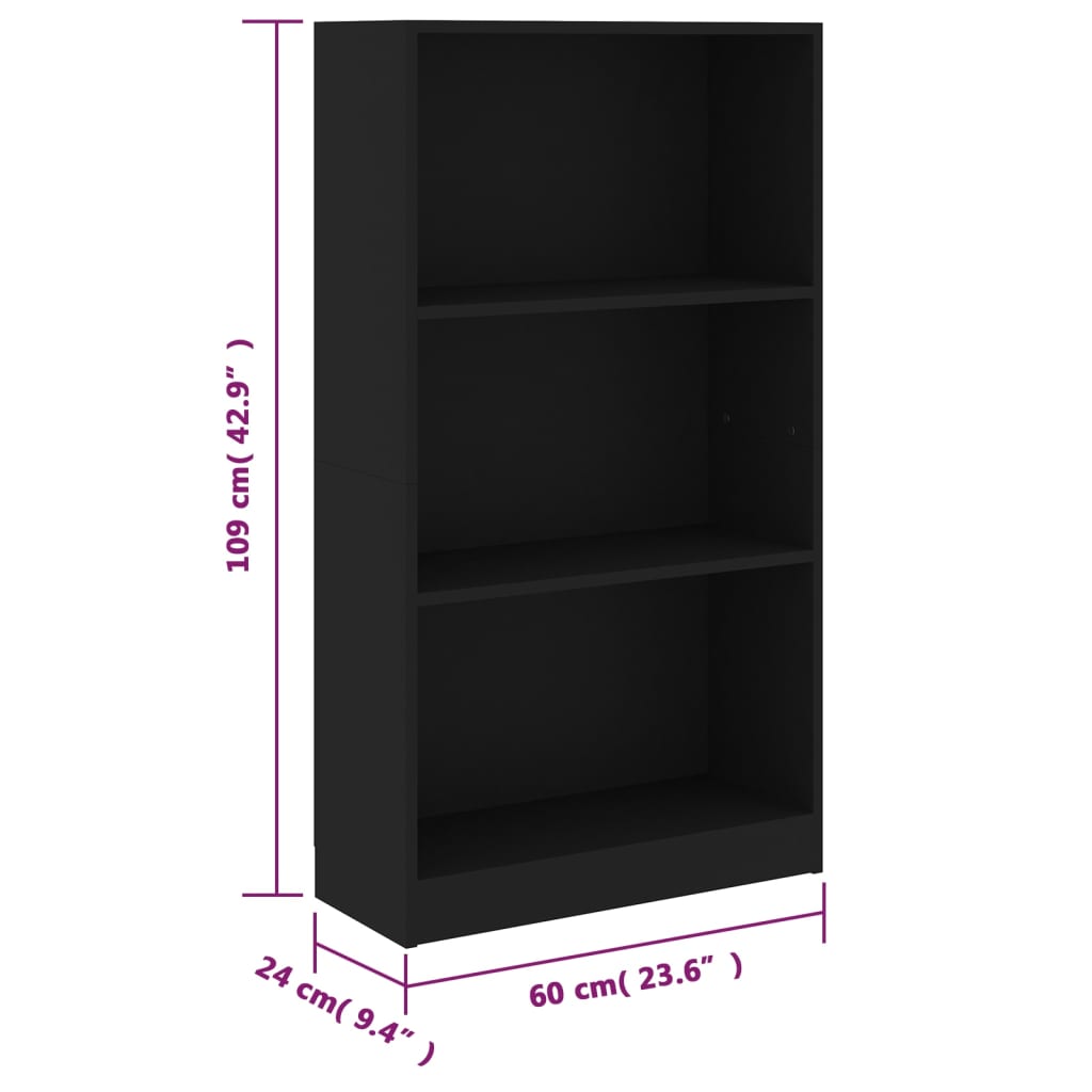 Boekenkast met 3 schappen 60x24x109 cm bewerkt hout zwart is nu te koop bij PeponiXL, paradijselijk wonen!