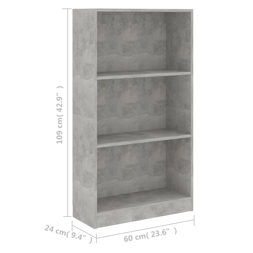Boekenkast met 3 schappen 60x24x109 cm bewerkt hout betongrijs is nu te koop bij PeponiXL, paradijselijk wonen!