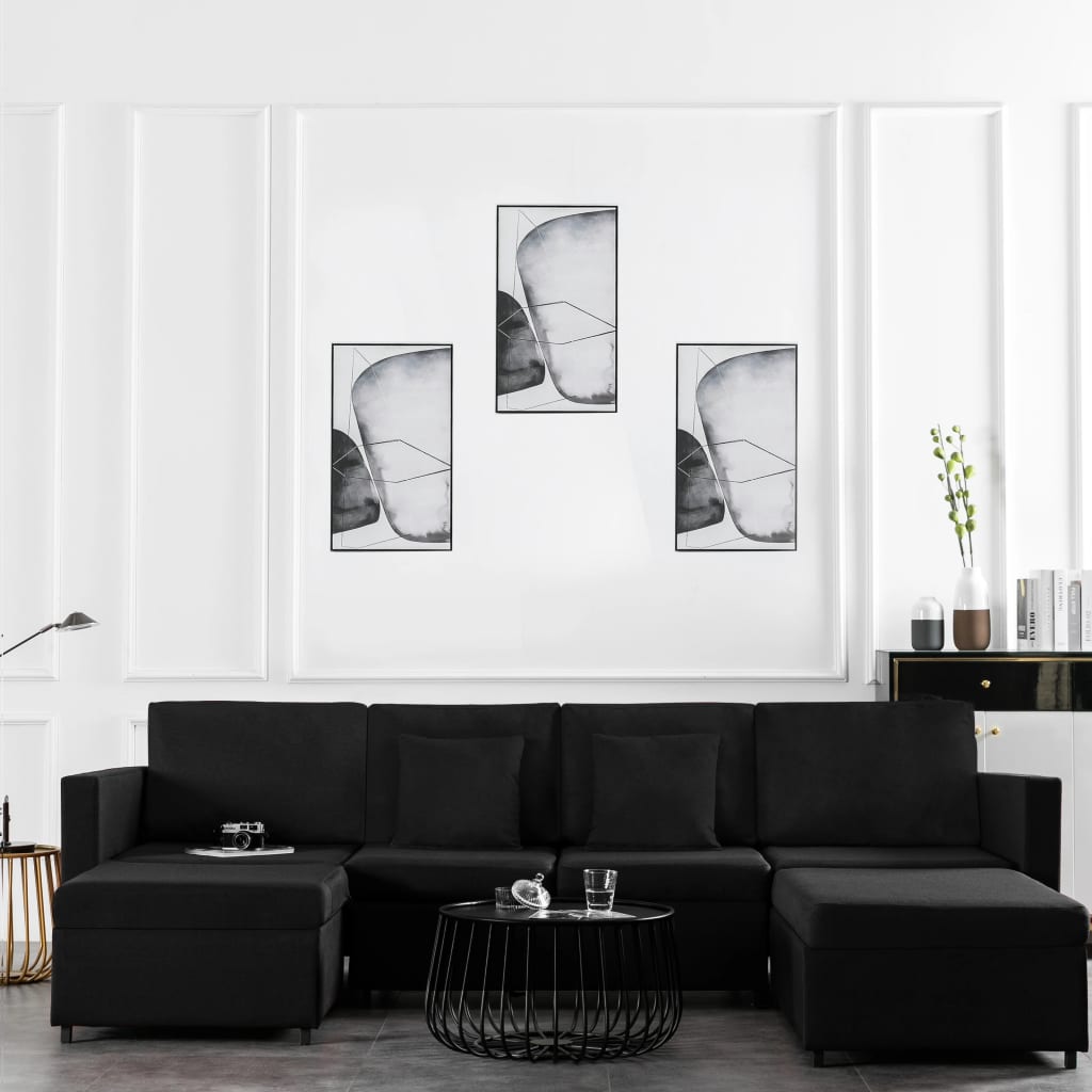Slaapbank uittrekbaar 4-zits stof zwart is nu te koop bij PeponiXL, paradijselijk wonen!