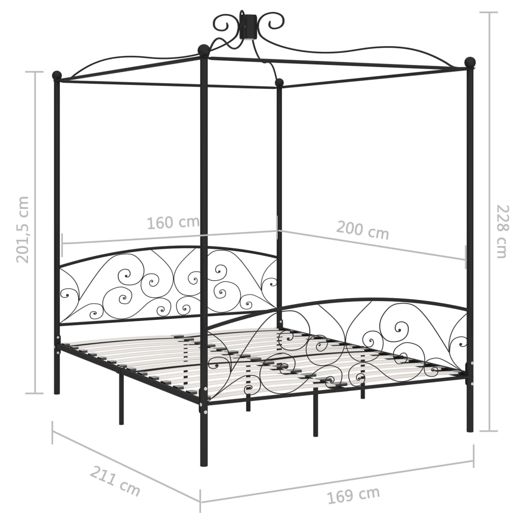 Hemelbedframe metaal zwart 160x200 cm is nu te koop bij PeponiXL, paradijselijk wonen!