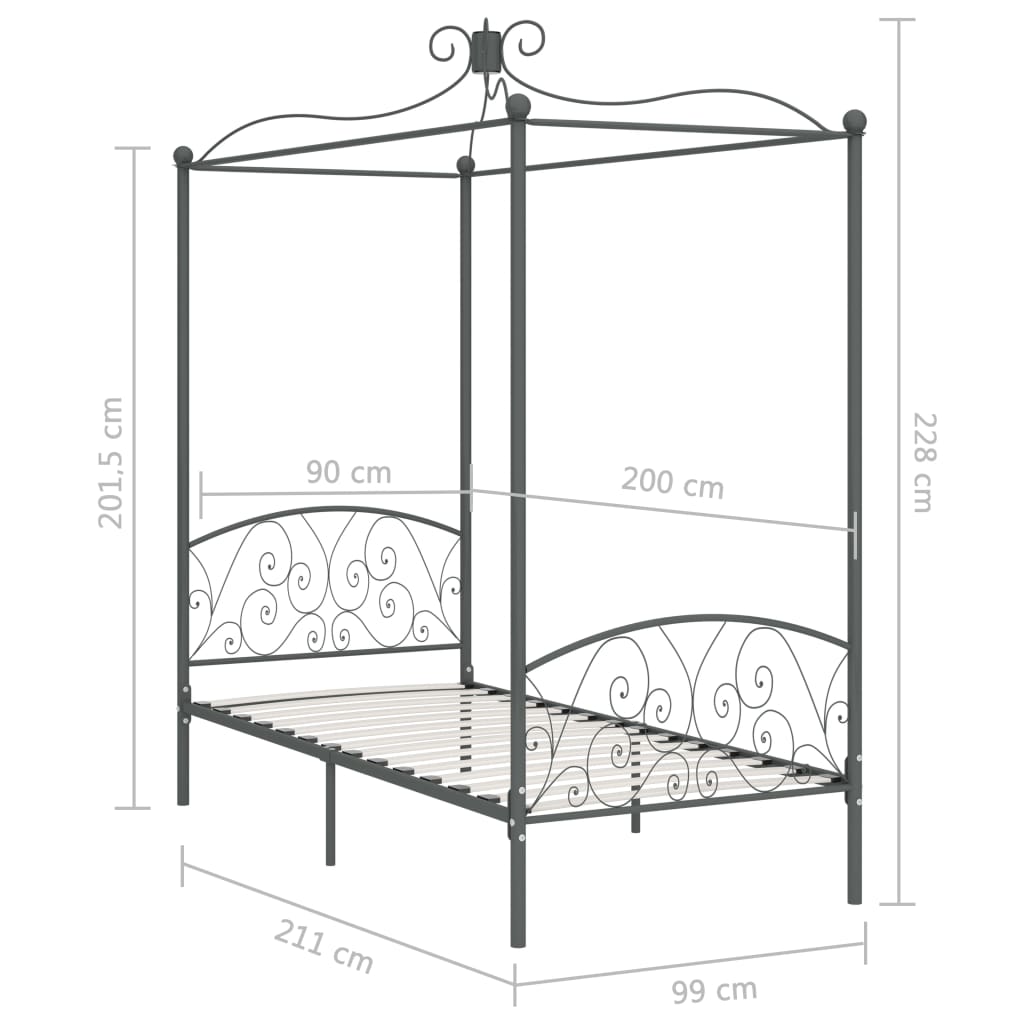 Hemelbedframe metaal grijs 90x200 cm is nu te koop bij PeponiXL, paradijselijk wonen!
